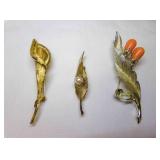 Vintage Gold Tone Cala Lily Leaf Brooch & Vintage