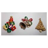 2 Christmas Tree Brooches & Ringing Christmas