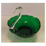 Emerald Green Art Glass Swan Bowl with Clear Glass