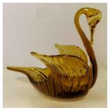 Vintage MCM Amber Art Glass Swan Figurine