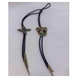 2 Native American Braided Leather Bolo Ties