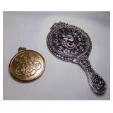 Vintage Gold Tone Mirror Necklace Pendant & Small