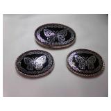 3 Oval Silver Tone & Black Butterfly w/Flower