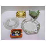 5 Vintage Ash Trays, Clear heavy, amber Frankoma