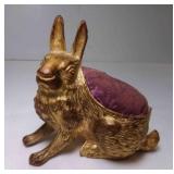 Vintage Metal Rabbit Pin Cushion Marked USA