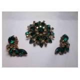 Vintage CATHE Emerald Green Rhinestone Brooch &