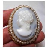 Vintage West Germany Cameo on Gold Tone Brooch
