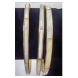 3 Vintage Brass Bangle Bracelets Mother of Pearl