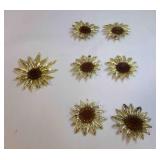 Vintage Starburst Flower Brooch w/Gold Tone Metal