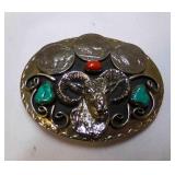 Southwestern Sliver Tone Ram Belt Buckle