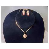 Vintage Gold Tone Carved Cameo Necklace & Screw
