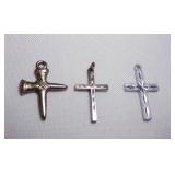 3 Small Silver Tone Cross Necklace Pendants