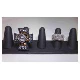 2 Oversized Rhinestone Fashion Jewelry Rings