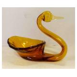 Vintage MCM Amber Art Glass Swan Figurine