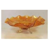 8" Marigold Carnival Glass Bowl - Cherry Wreath