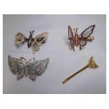 4 Vintage Butterfly Barrettes - 1 is AVON