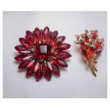 Vintage Red Rhinestone Starburst or Flower Brooch