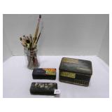 Amaco Chalk Box w/Chalk, erasers, Jar of vintage