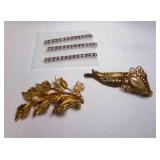 2 Vintage Gold Tone & Faux Pearls Hair Barrettes