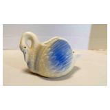 Vintage Ceramic Swan Planter/Dish with Blue