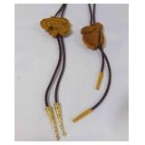 2 Native American Brown Braided Leather Wooden