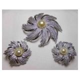 Vintage Sarah Coventry Silver Tone Swirl Flower