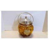 Vintage Amber Glass Musical Jar With Silver Toned