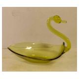 Vintage Yellow Art Glass Swan Candy Dish