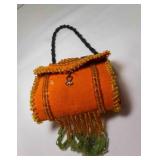 Vintage Orange Handmade Beaded Purse Black Beaded