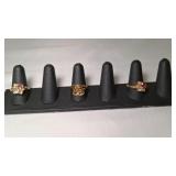 2 1994 Gold Tone AVON "Two Hearts" Rings Red