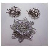 Silver Tone Filigree Barrette & 2) Matching Silver