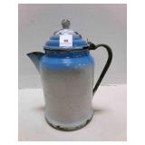 Blue Fade Enamelware Coffee Pot-shows wear