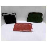 3 Clutch Party type purses, red is leather