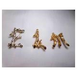 3 Gold Tone Sarah Coventry Letter Initial Brooches