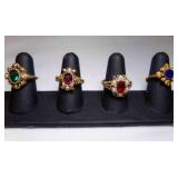 4 Vintage AVON Gold Tone Rings - Roseglow -