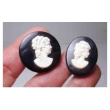 2 Vintage Black & White Cameo Brooches