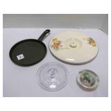 Zinnias Pottery Lid, Fire King Blue sapphire lid,