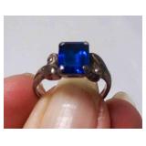 Vintage Sterling Blue Crystal Ring Size 6