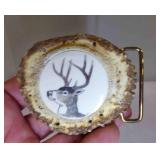 Vintage Handcraft ed Elk Antler Burr Belt Buckle
