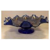 Vintage 9" Carnival Glass Bowl - Cobalt Iridescent