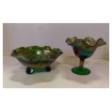 Vintage 8" Fenton Green Carnival Glass Bowl