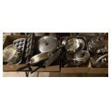4 BOXES OF COOKWARE/BAKEWARE, POTS AND PANS