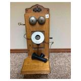 ANTIQUE WOOD WALL PHONE