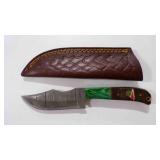 Damascus steel fixed-blade knife with sheath