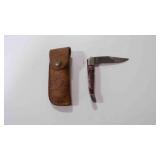 Damacus steel folding pocket knife with sheath