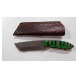 Damascus steel tanto bladed knife with sheath