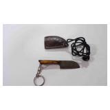 Miniature Damascus steel sheepsfoot blade w/sheath