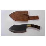Damascus steel cleaver bladed knife with sheath