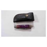 Damascus steel folding pocket knife with sheath