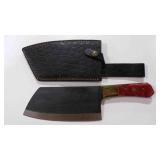 Damascus steel cleaver knife with sheath